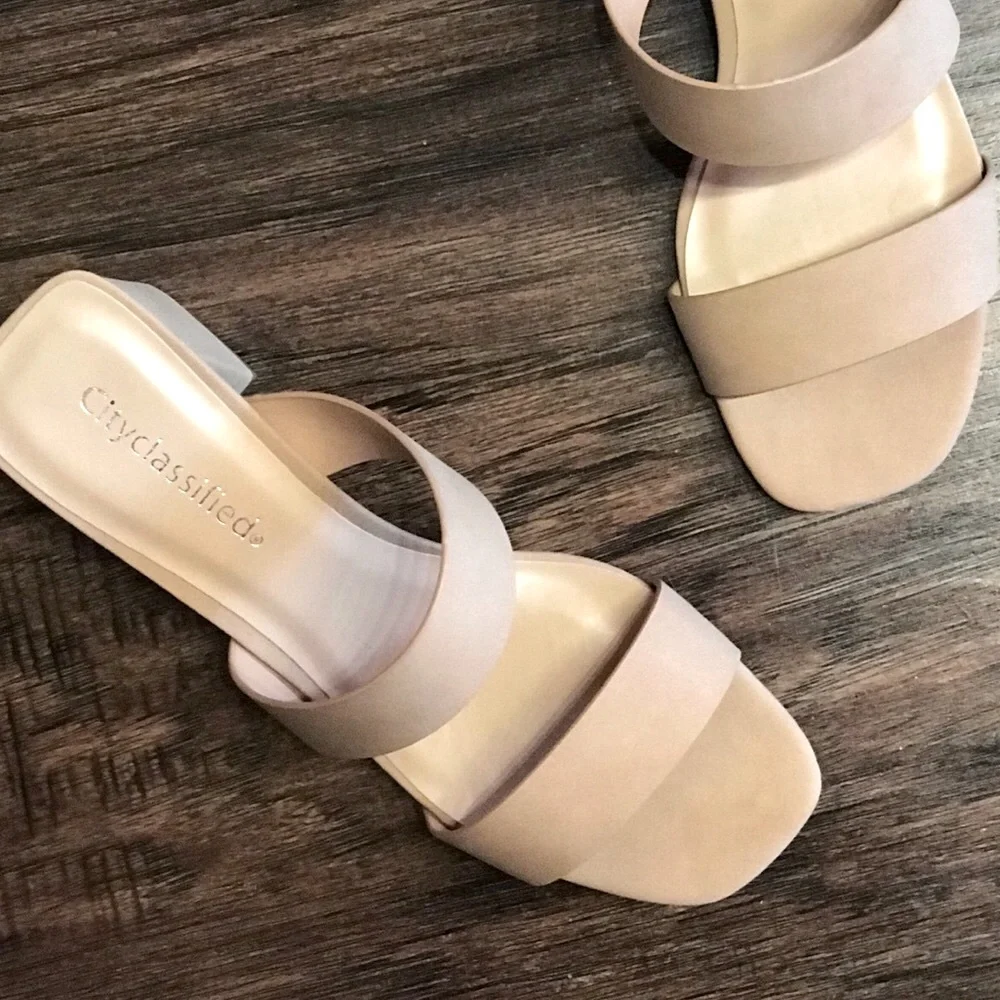 ADAGE Nude Square Toe Low Heel Sandal - Picture 7 of 9